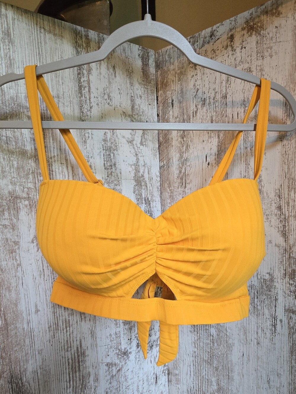 Yellow Tie-Front Ribbed Swim Top Size 38DD Shade & Shore